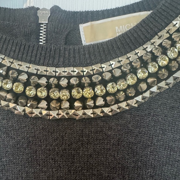 Michael Kors Embellished Gray Sweater dress studded rhinestone neckline - Picture 4 of 7